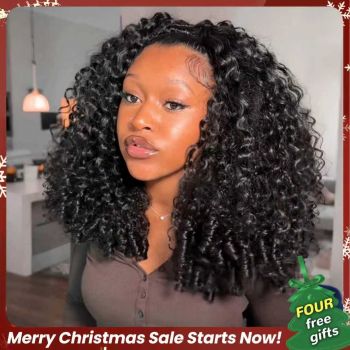 Burmese Curly Human Hair Half Wig 3-in-1 Glueless with Drawstring Ready to Wear