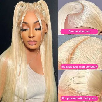 613 Blonde Straight Human Hair Wig – 13x6 HD Lace Front 180% Density, Pre-Plucked Hairline