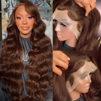 13x4 Chocolate Brown Body Wave Lace Front Wig - Human Hair with Pre-Plucked Hairline & Bleached Knots