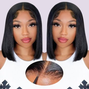 Wear Go Glueless Straight Bob Wig 4x4 HD Lace Closure Pre-Cut & Pre-Plucked