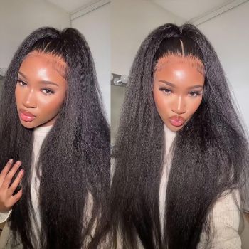 13x6 Kinky Straight Lace Front Wigs Yaki Human Hair HD Lace Frontal Wig Pre Plucked