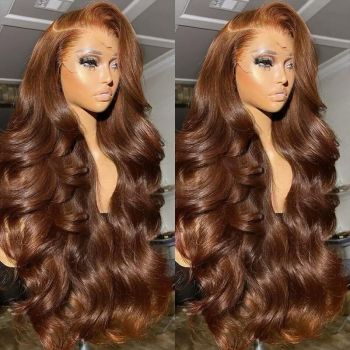 13x6 Lace Frontal Wig Body Wave Human Hair #4 Chocolate Brown Color Transparent HD Lace Wig Pre Plucked with Easi-Drawstring Cap