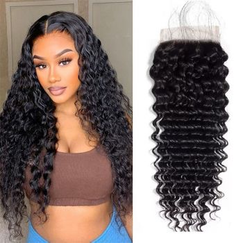 4x4 Deep Wave Lace Closure Human Hair 10-20inch HD Transparent Lace Closure