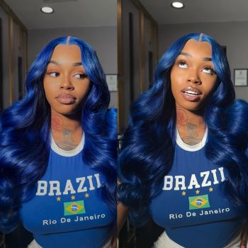 13x4 Blue Lace Front Wig Body Wave Human Hair Pre Plucked