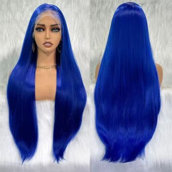 Blue Lace Front Wig Straight Human Hair 13x4 Lace Frontal Wig Dark Blue Hair