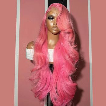 Hot Pink Body Wave Lace Front Wig 13x4 Pre-Plucked Human Hair