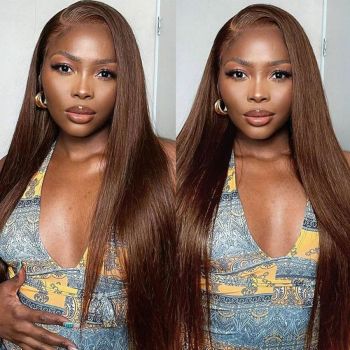 Chocolate Brown 13x4 HD Lace Front Wig Straight Human Hair Wig