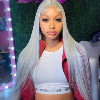 Silver Grey Straight 13x4 Lace Front Wig Pre-Plucked Human Hair